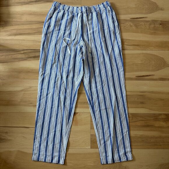NWT LOFT Womens Emory Taper Pants in Striped Linen Blend Blue White Size XLT - Picture 2 of 9